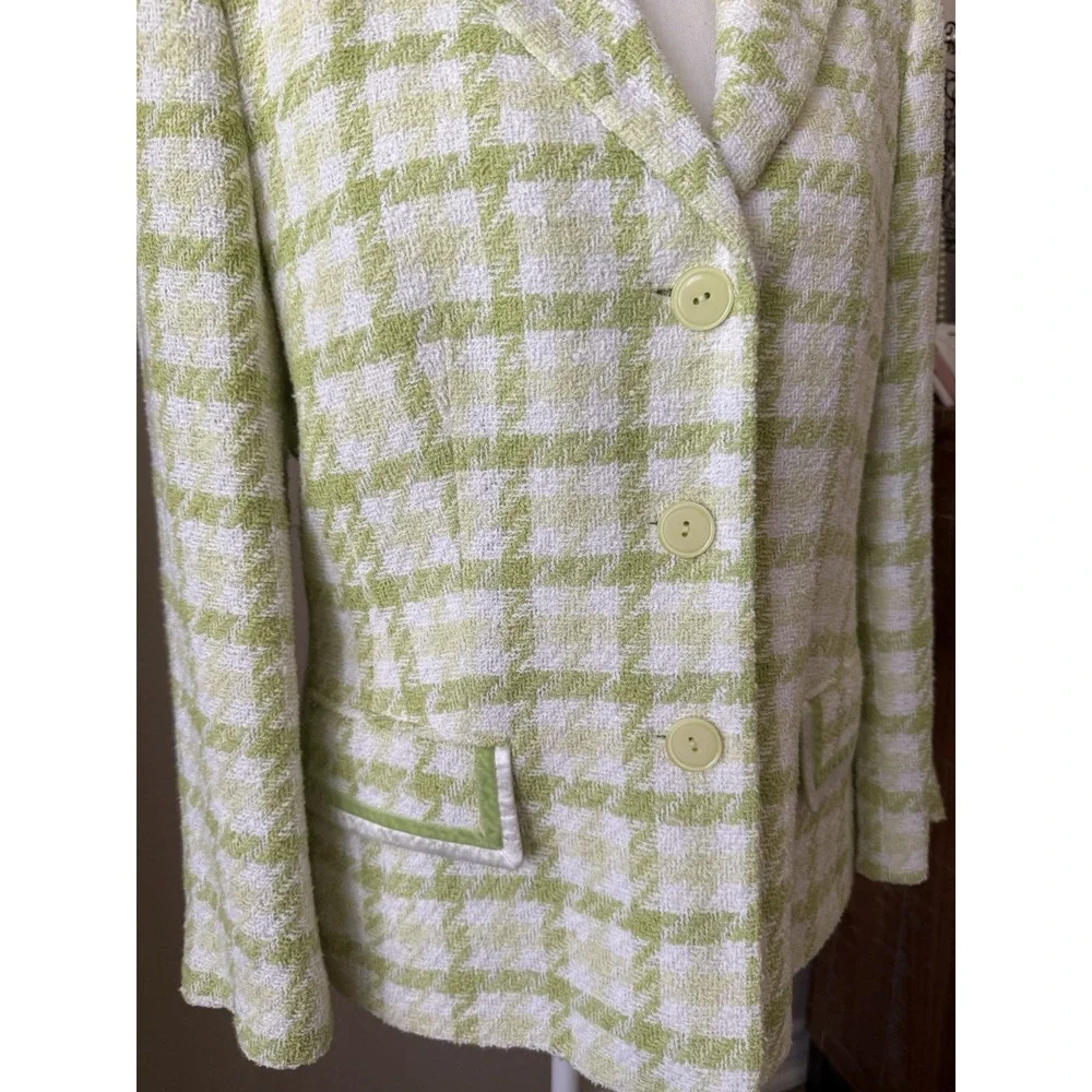 Basler Lime Green Houndstooth Tweed Blazer Jacket Women US 12‎ Germany 38